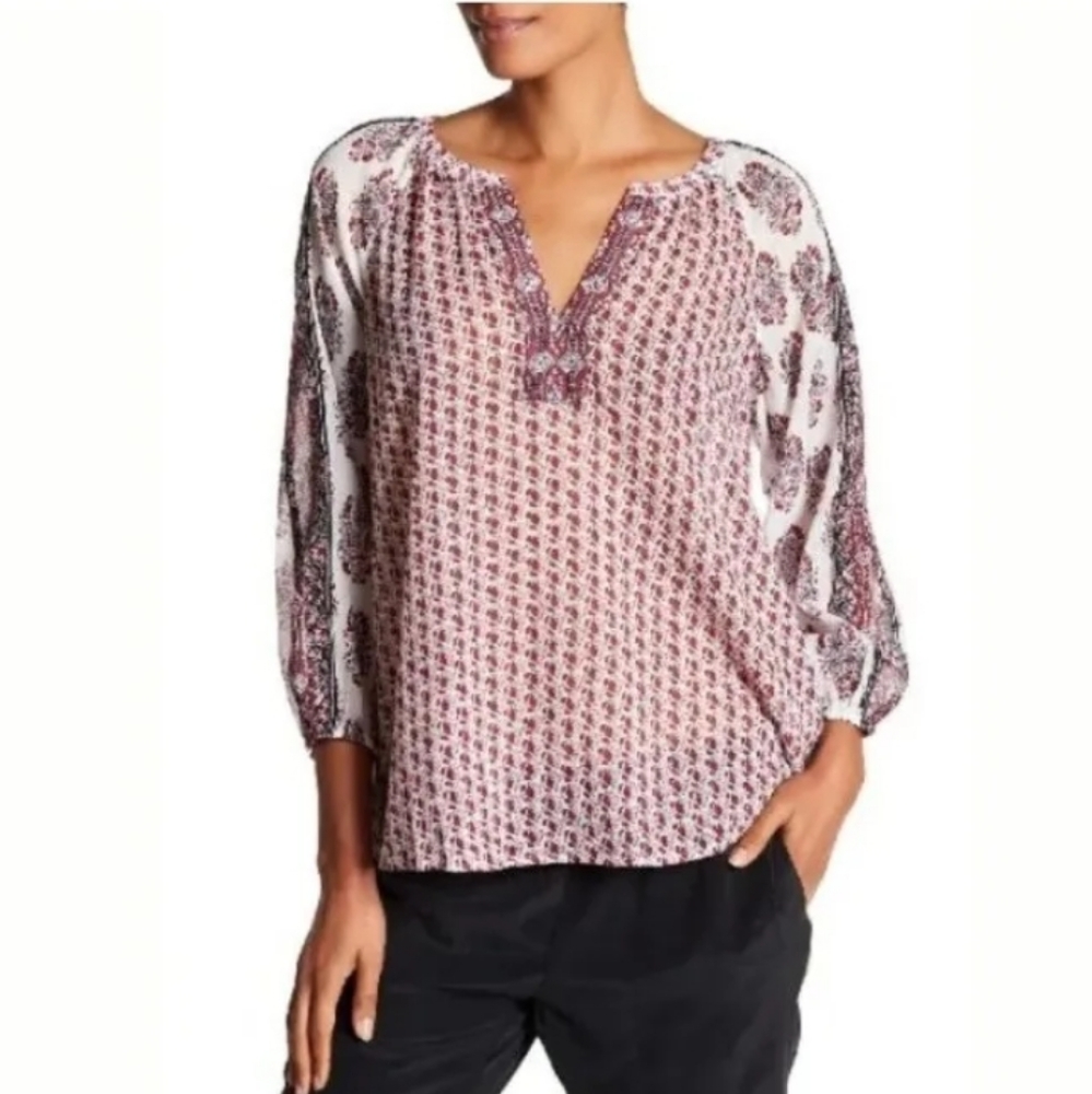 NWT Soft Joie Randeigh Boho Floral Long Sleeve Airy Cotton Tunic Top Size Large